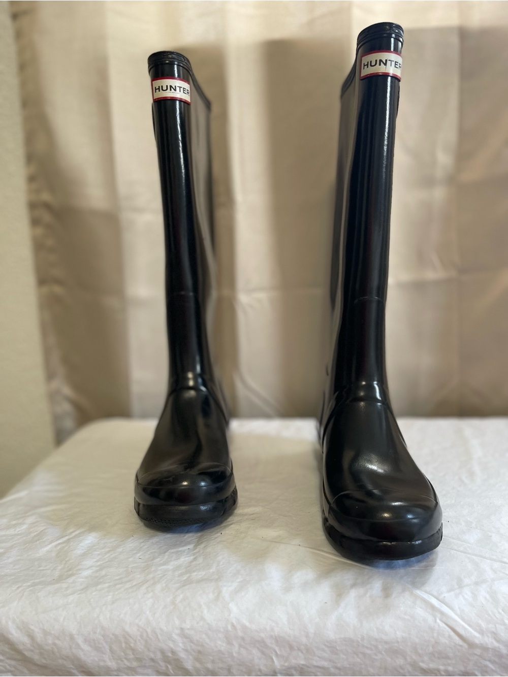 Hunter Wellington (Wellies) High Gloss Black Tall Rain Boots VGUC  size 7 /38 - Picture 6 of 10